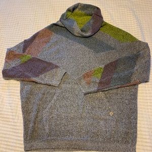 colorful Prana turtle neck sweater with front pocket. size small.
